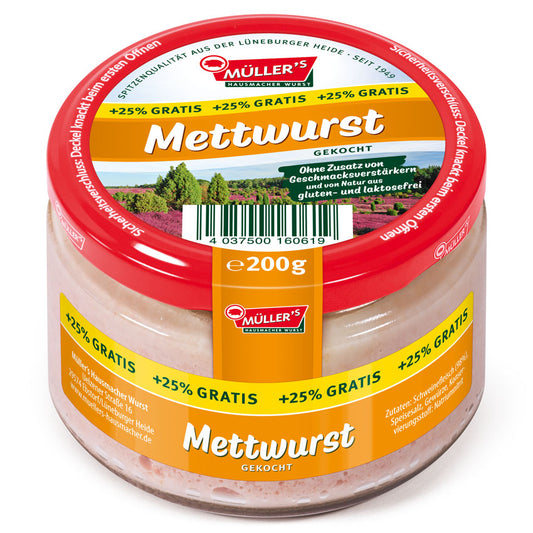 Müller's Mettwurst,  gekocht im 200g Glas (L11N) - 6er Set