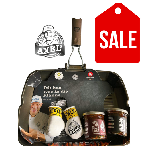 AXEL's Grillbundle - Olivilla Extra Grill-Pfanne inkl. Grillsaucen + Mini Boxandschuhe