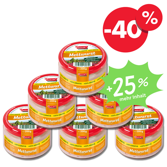 Müller's Mettwurst,  gekocht im 200g Glas (L11N) - 6er Set